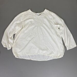 White Stag Blouse Top‎ Women's Plus 18W/20W Arctic White Rayon Embroidered *
